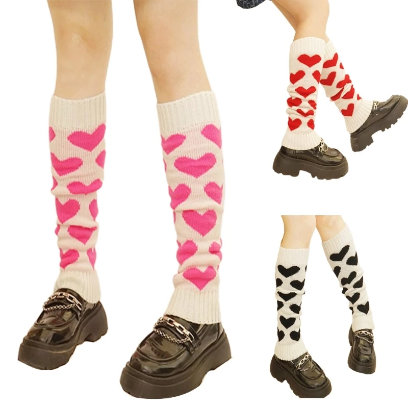 Cute Heart Leg Warmers Calf Socks Women Harajuku Knit Winter Warm Foot Covers