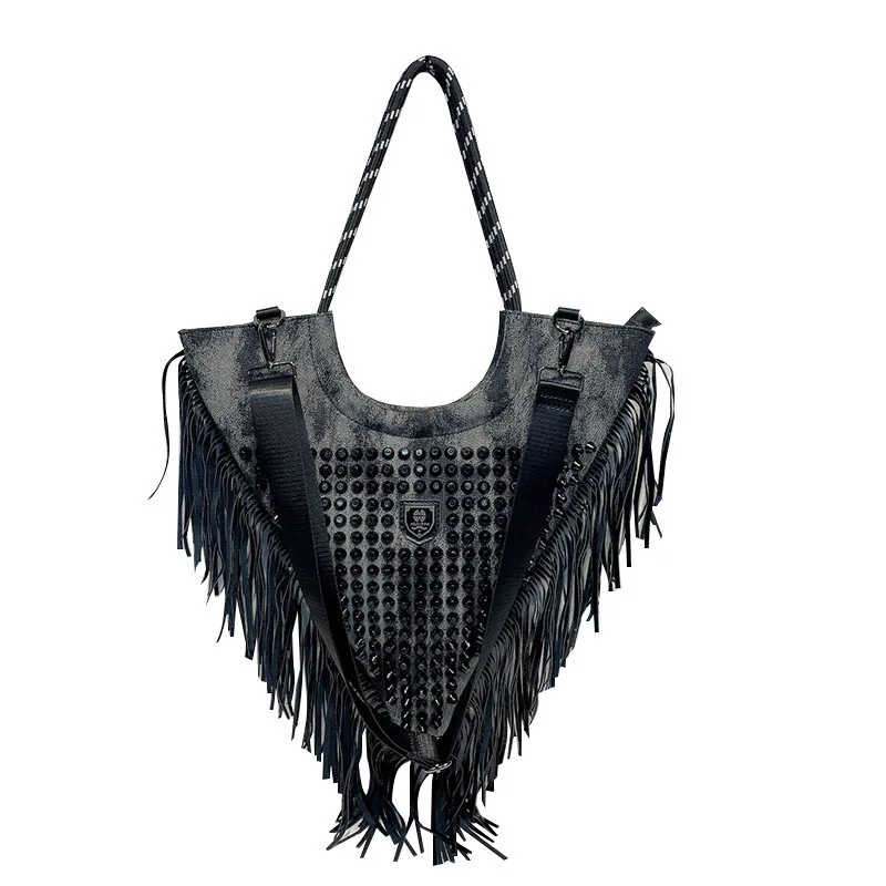 

CYY Fashion Bag Vintage Denim Bag Personalized Triangle Rivet Bag Portable Crossbody Bags Street Tassel Bag Shoulder Bag
