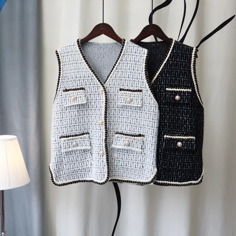 

Autumn and Winter New Imitation Mink Velvet Knitted Vest Women's Small Fragrance Korean Style Sleeveless Sweater Jacket Vest