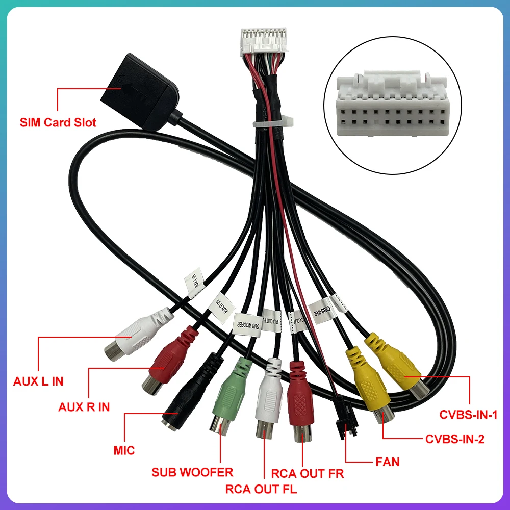 

Автомобильные аксессуары для радио Android, выходной провод RCA, 20-контактный вспомогательный сабвуфер, микрофон, вентилятор, адаптер, универсальный кабель