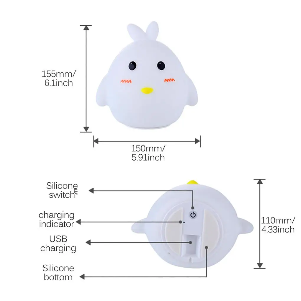 

Перезаряжаемая через USB Силиконовая светодиодная Ночная лампа в виде животного с аккумулятором светодиодный 1000 мА/ч, светодиодный светильн...