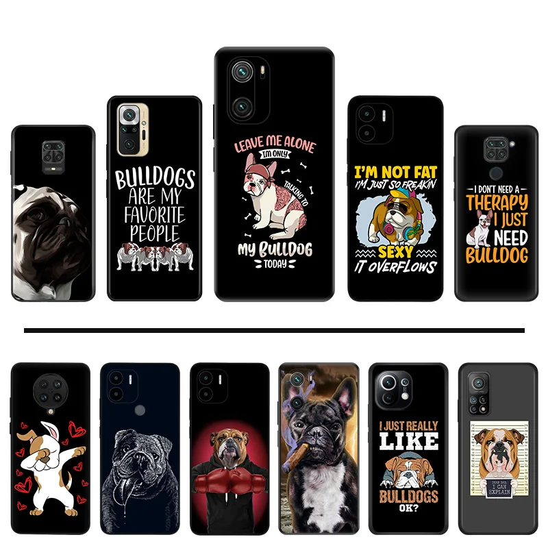 

Bulldog Lovely Pug Silicone Black Phone Cases For Xiaomi Mi 11T Pro 11 10 Note10 A2 10T 8 Lite 5G 11i 9T CC9 9 9Se Cover