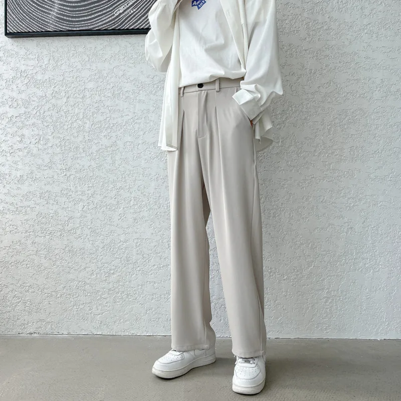 

White/Gray/Black Suit Pants Men Slim Fashion Social Mens Dress Pants Korean Straight Ice Silk Casual Pants Mens Formal Trousers