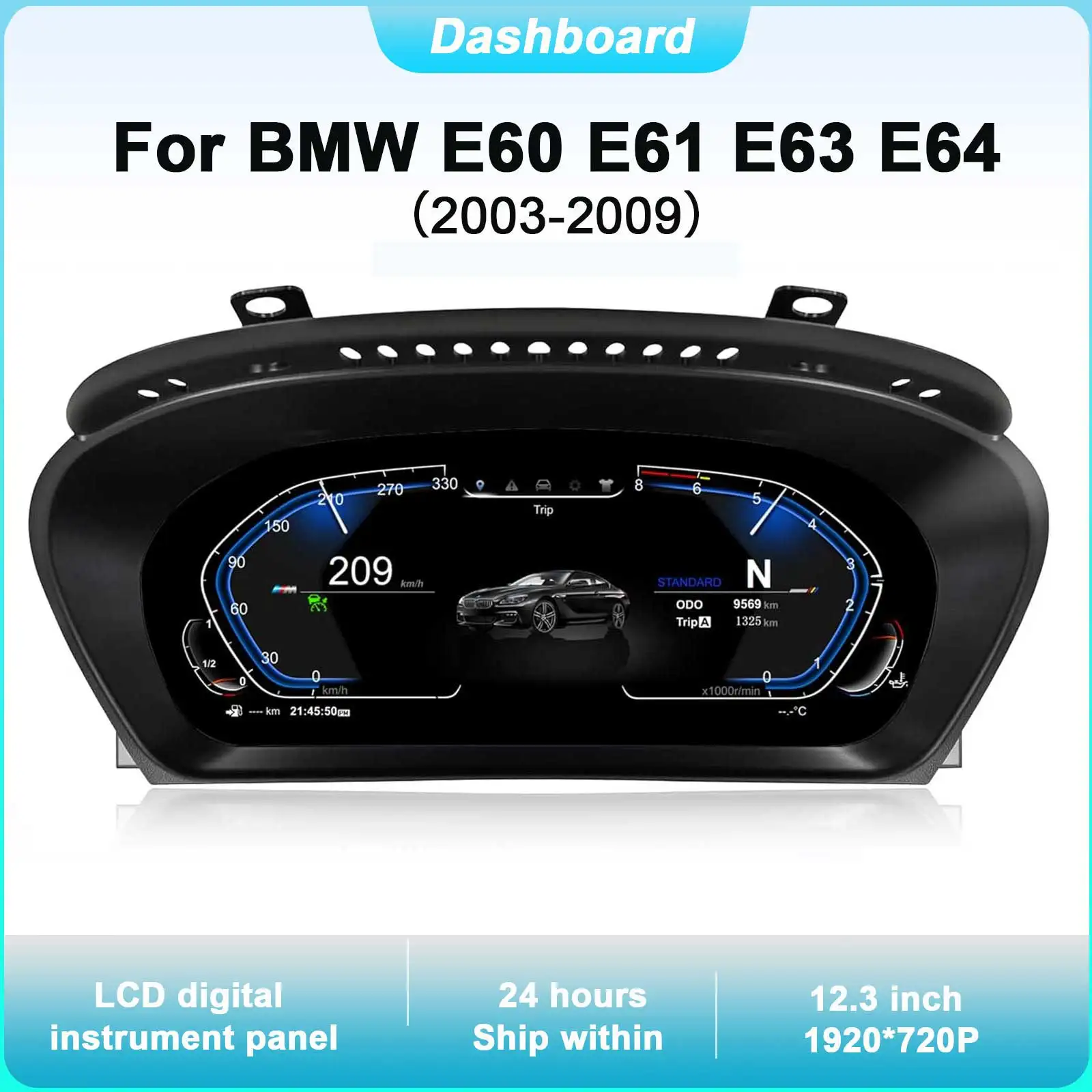 

12,3-дюймовая цифровая приборная панель с управлением для BMW E60 E61 E63 E64 2003-2009 CCC CIC, одометр, спидометр, приборная панель Plug-and-Play
