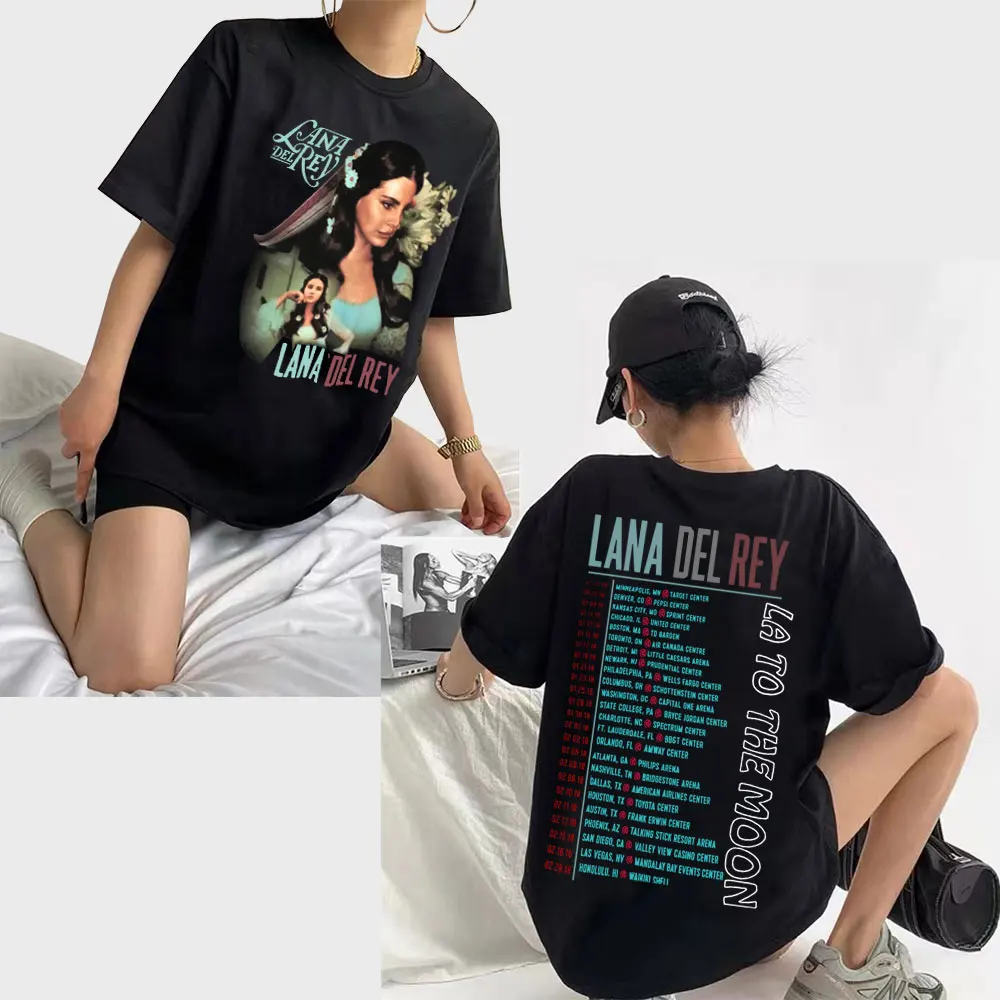 

90s Singer Lana Del Rey La To The Moon Tour Print Tshirt Regular Short Sleeve Loose T Shirts Men Women Fashion Casual T-shirt