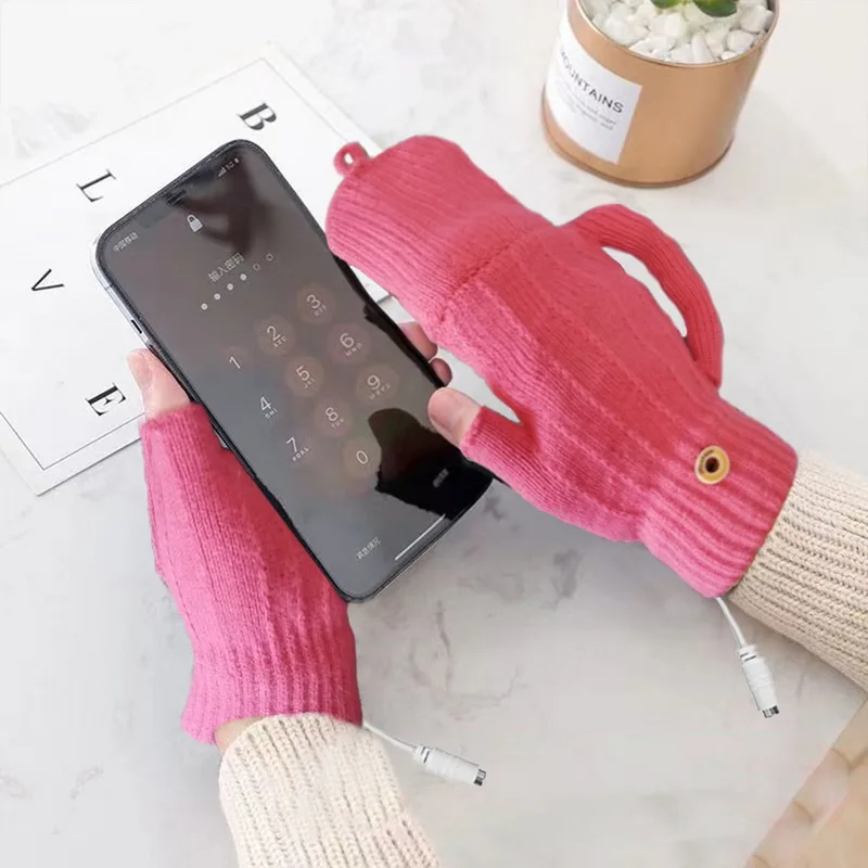 Перчатки с подогревом Usb зимние теплые термоперчатки перчатки пятью пальцами для