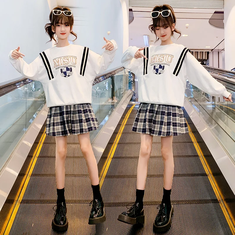 

Japanese School Uniform Kid Girl Suit Sailor JK Basic Plaid Cute Sweet Sweater Long Sleeve Tshirt Skirts sets 3-14Y girl costume