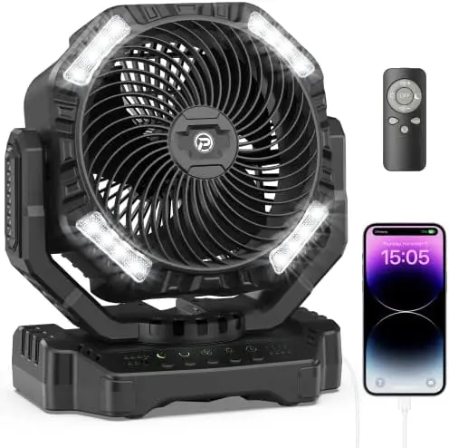 

Rechargeable Camping Fan, Battery Operated Oscillating Outdoor Fan, Battery Powered Table Fan for Home Hurricane Jobsite Garage,