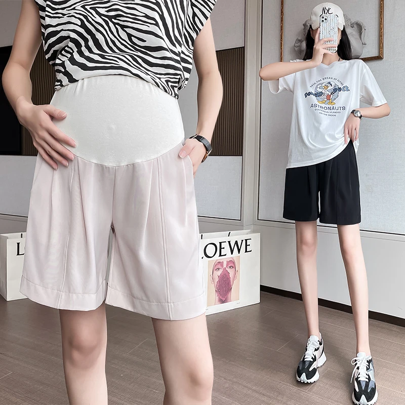 

5518# Summer Casual Wide Leg Loose Chiffon Maternity Short Pants Belly Half Pants Clothes for Pregnant Women Pregnancy Shorts