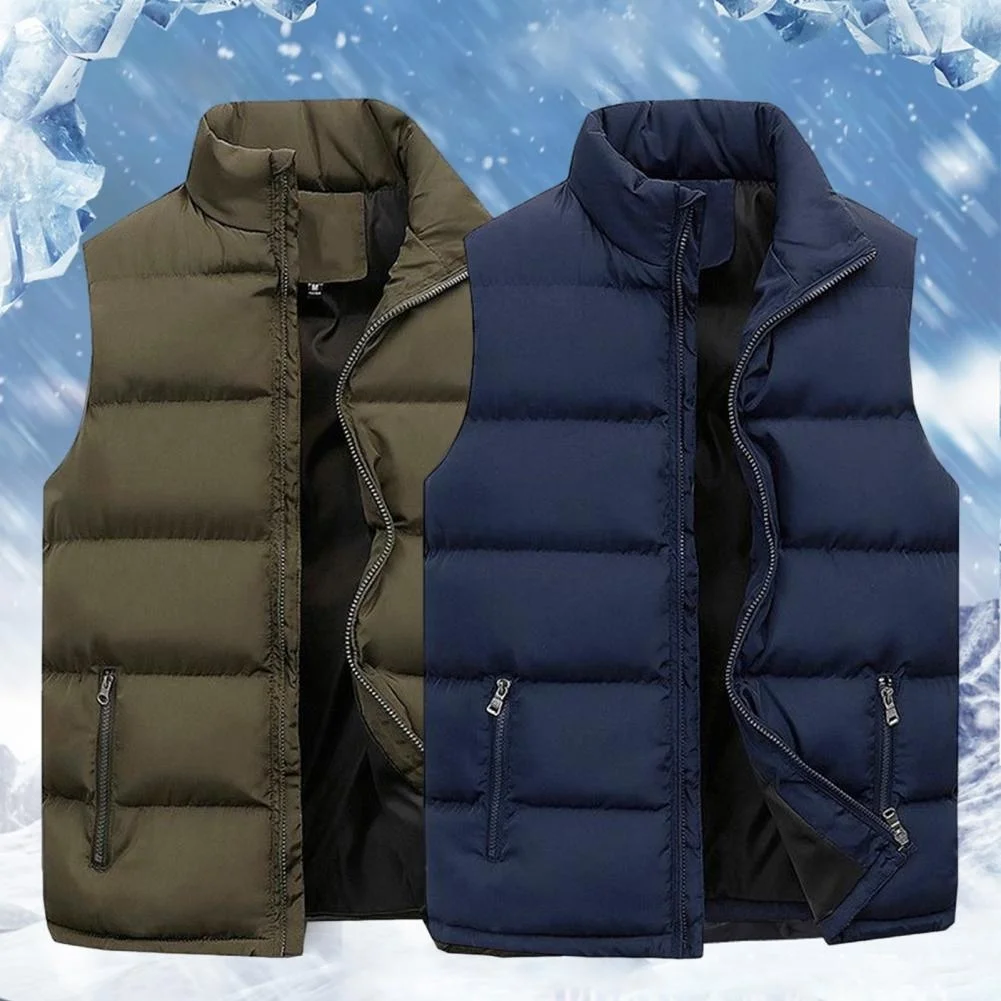 

Mens Vest Jacket Men Autumn Warm Sleeveless Jackets Zipper Cotton Padded Thicken Cold Proof Plus Size Casual Straight Waistcoat