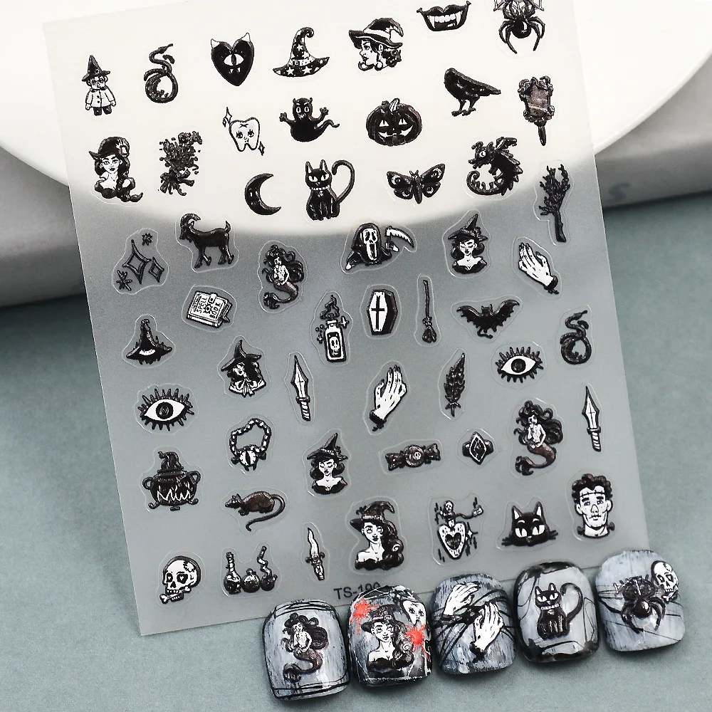 

Halloween Series Embossed Nail Art Sticker 5D Tombstone Spider Pattern Design Ultra Thin Charm Sliders Manicure Decal Nails Tips