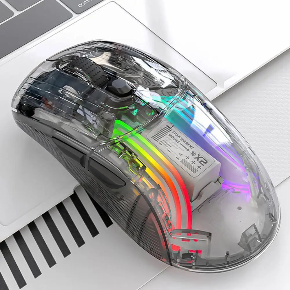 

Ryra перезаряжаемая 2,4g Беспроводная/bluetooth/Проводная трехрежимная мышь Rgb подсветка прозрачная игровая мышь для ноутбука ПК N8l7