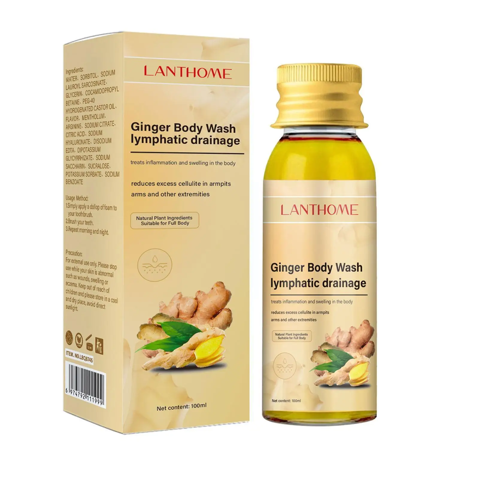 

100ml Ginger Body Wash Herbal Shower Gel Ginger Natural Organic Weight Loss Moisturize Skin Body Wash For Women H2A6