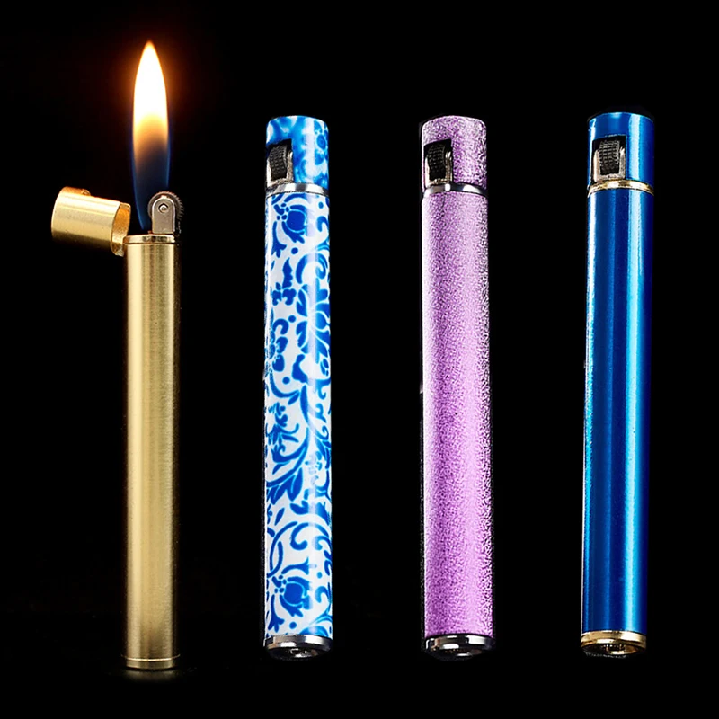 

Mini Compact Open Flame Lighter Fire-free Butane Gas Metal Cigarette Shaped Grinding Wheel Lighters Smoking Accessories Cute