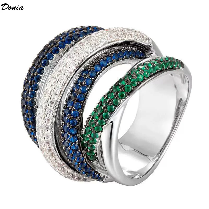 

Donia Jewelry Fashion Titanium Steel Micro-Inlaid AAA Zircon Multi-Layer Stereo Ring High-Quality Exaggerated Accessories