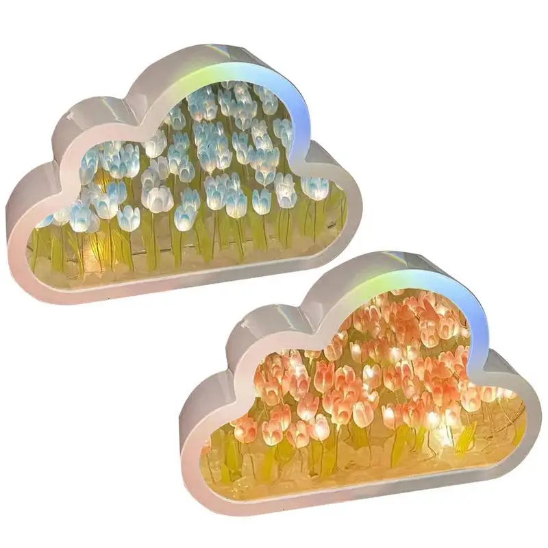 

DIY Cloud Tulip LED Night Light Mirror LED Tulip Table Lamp Living Room Desktop Ornaments For Girl Children Home Decoration