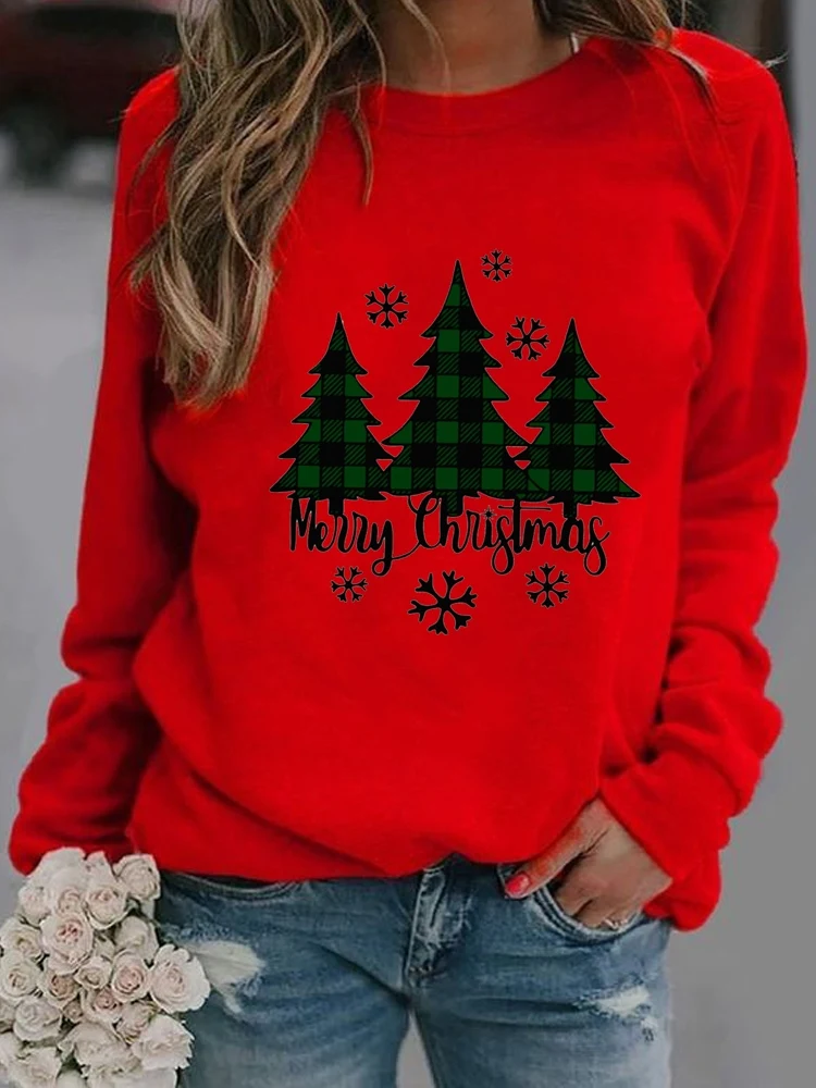 

Plaid Tree Sweet 90s Festival Print Woman Merry Christmas Graphic Sweatshirts Casual Women Female Hoodies Fashion Pullovers