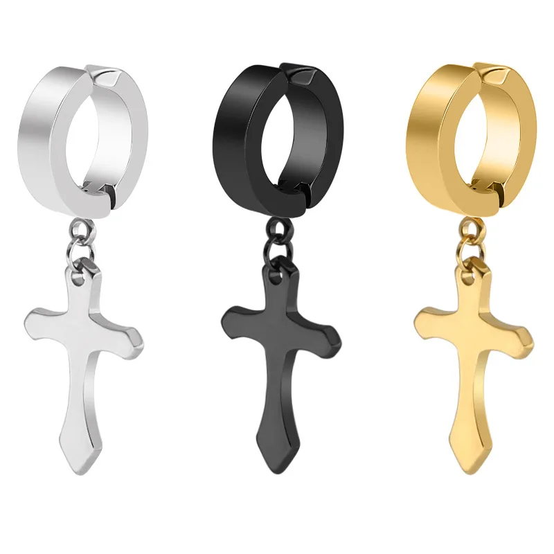 

Dropshipping Titanium Steel Stainless Steel Pierced Cross Clip Earring Flat Ear Buckle False Earring Ear Clip Chaomen Gifts