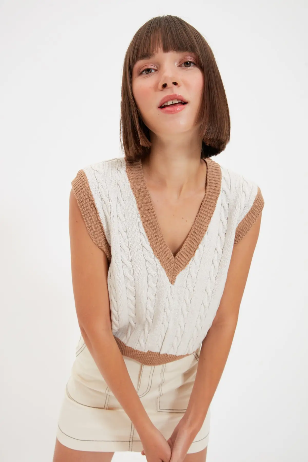 Трикотажный Джемпер с v-образным вырезом TWOAW22BZ0060 | Женская одежда