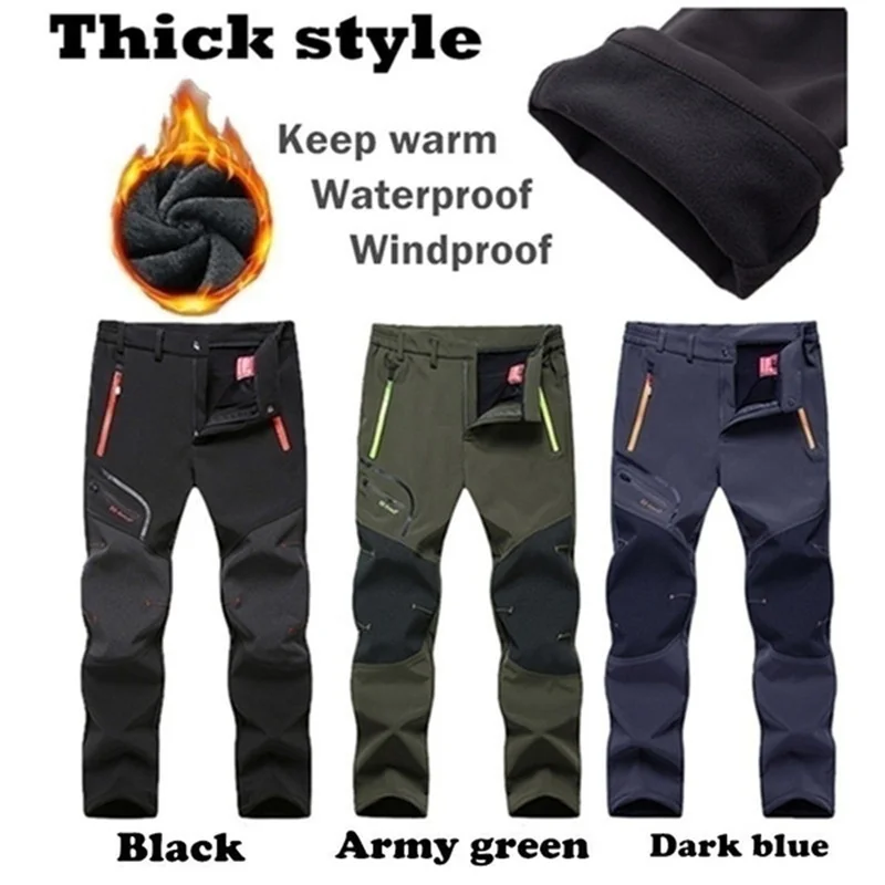 Softshell Fleece Pants Men 2023 Hiking Camping Fishing Trekking Waterproof Cargo Pants Winter Casual Warm Outdoor Sport Trousers images - 6