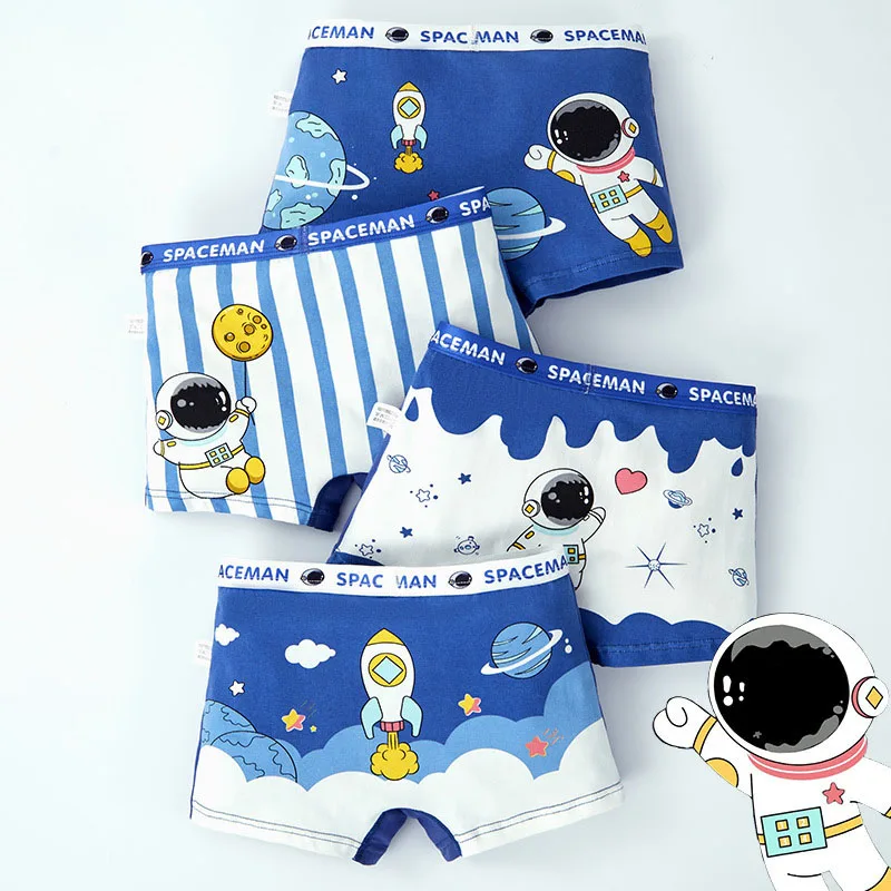 

4pcs Children Boy Briefs Cotton Soft Toddler Cartoon Astronaut Rocket Boys Short Panties Kids Underwear for Boy Teen Underpant