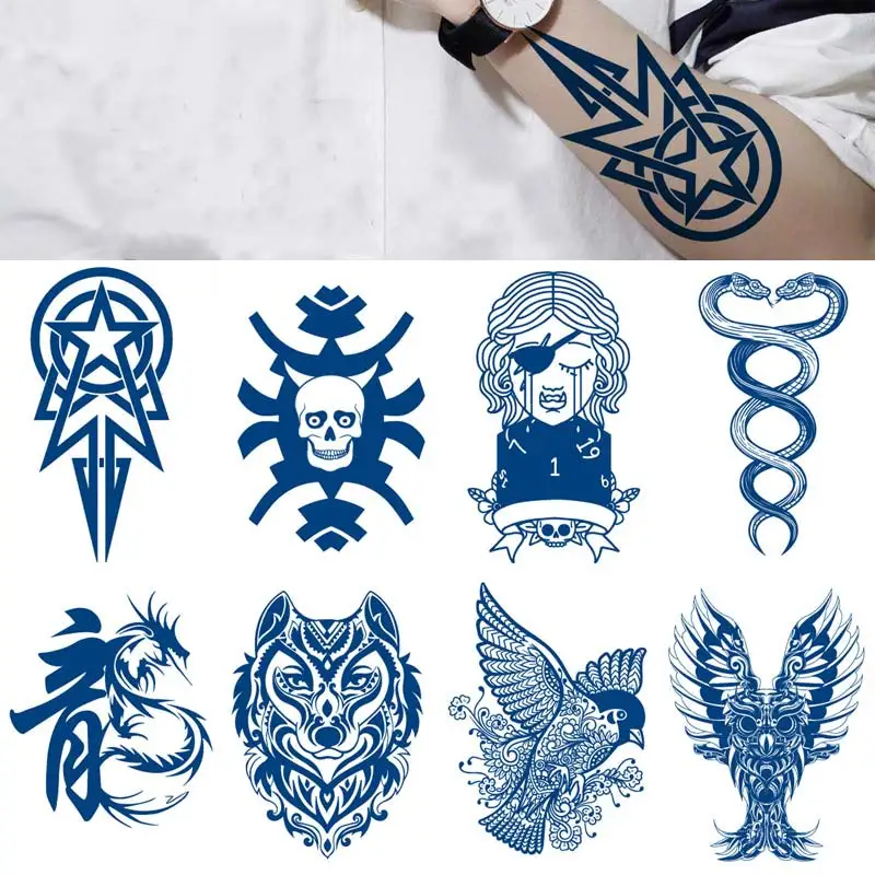 

Juice Lasting Ink Tattoos Body Art Waterproof Temporary Tattoo Sticker Dragon Totem Wolf Tatoo Fake Whale Tattoos for Men Women