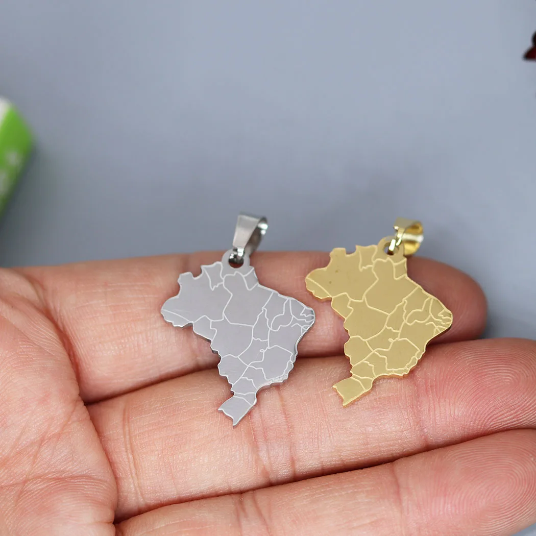 

2pcs Golden Brazil Map Charm Men Women Stainless Steel Country Pendant for Geometric Jewelry Making Handmade Necklace Choker