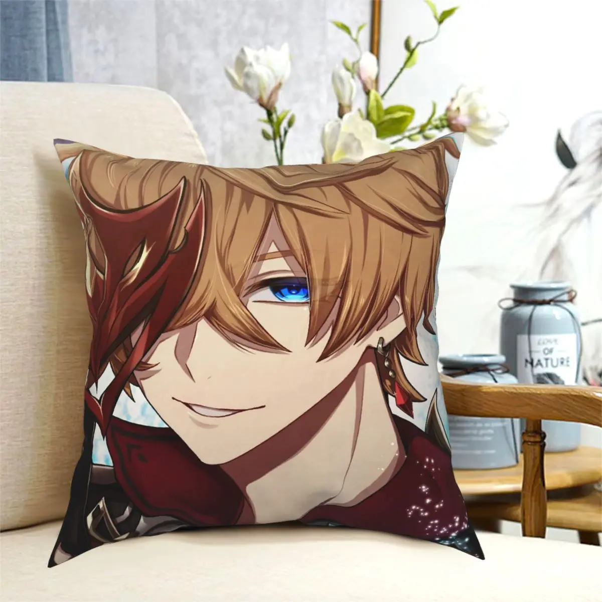 

Tartaglia Genshin Impact Pillowcase Pattern Zipper Decor Pillow Case for Room Cushion Cover