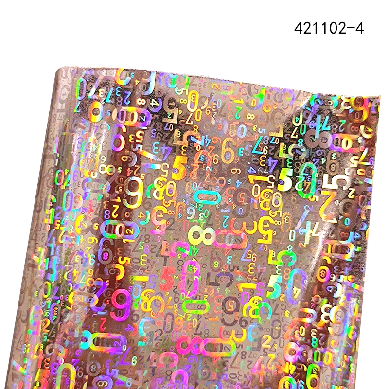 

Holographic Glossy Arabic Numerals Digital Designs PU Faux Leather Sheets Fabric for Making Bag Decoration Craft 46x135cm