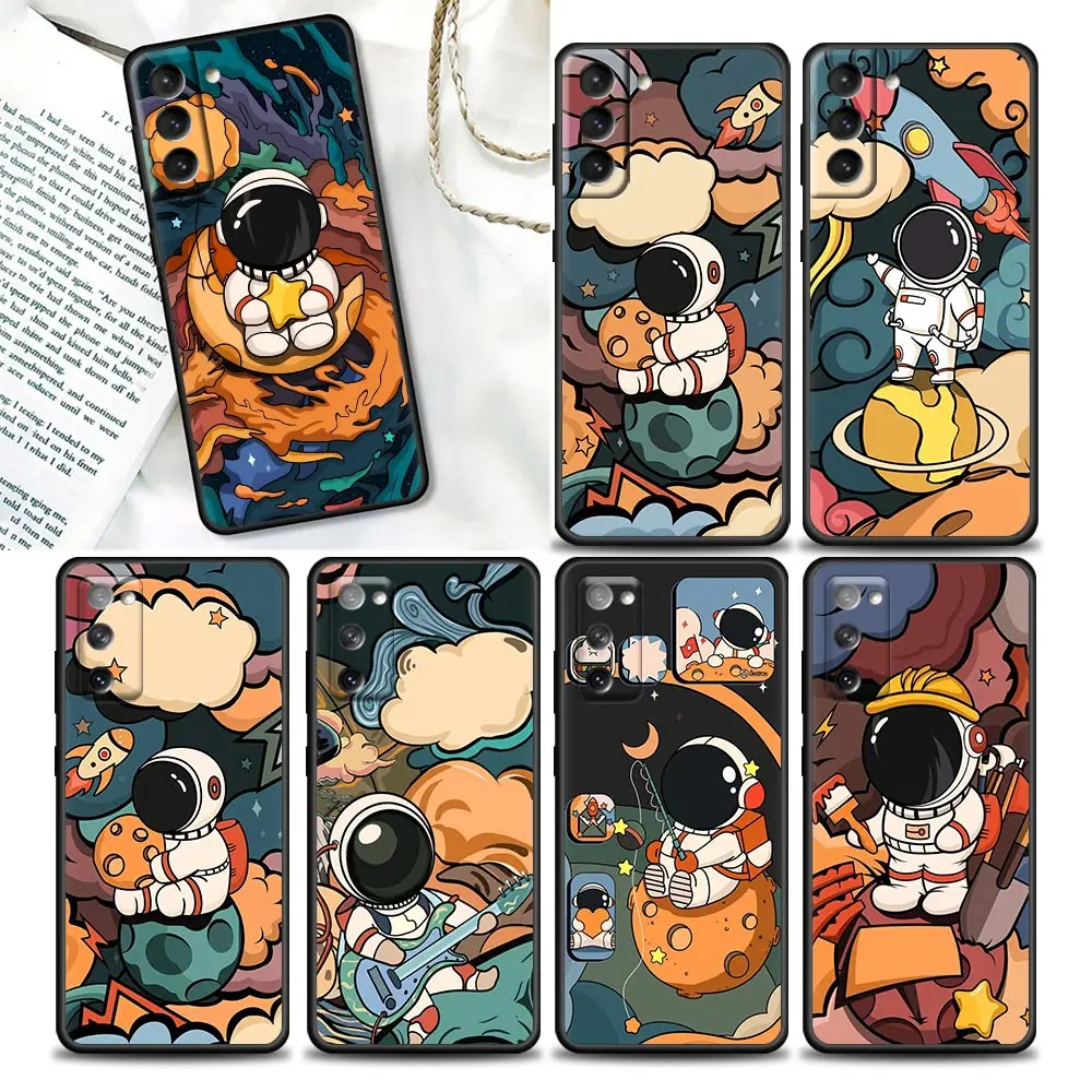 

Star Cute Spaceman Cartoon Astronaut Phone Case For Samsung Galaxy S20 S21 FE S10 S9 S8 S22 Plus Ultra S10e Lite Case Soft Cover
