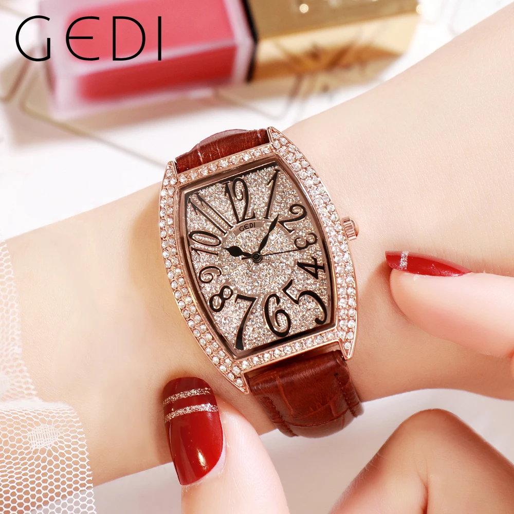 GEDI Tonneau Waterproof Full-diamond Ladies Watches Top Brand Luxury Fashion Quartz Wrist Watch for Women Female Clock 2023 New
