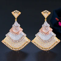 super luxury big statement long dangle drop african nigerian 3 tone gold color wedding earrings for brides party