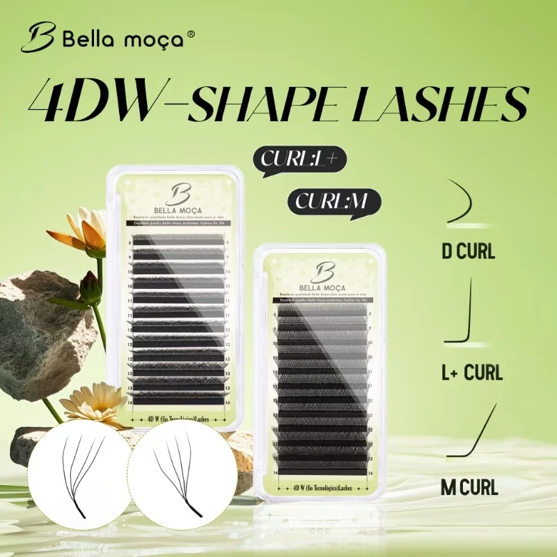 Фото Bella moça 4DW Lashes 8-14mm D Curl 0.07 Черный/Коричневый Натуральные Мягкие Ресницы №2