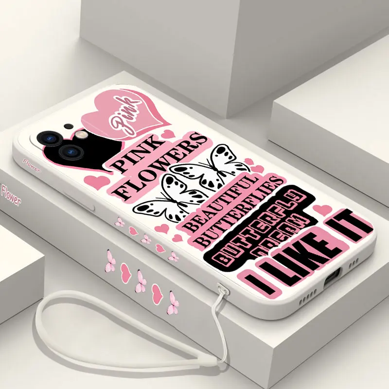 

Y2K Girl Butterfly Phone Case For iPhone 14 13 12 11 Plus Pro Max Mini X XR XS SE2020 8 7 6 6S Plus Cover with Strap