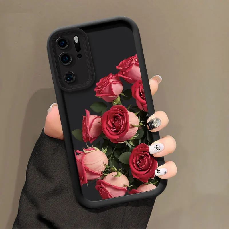 Модный чехол для телефона с красными розовыми цветами Huawei Nova Y70 10 9 7 5I 4 3 Защита