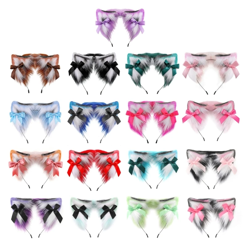 

unk Cat Ears Shape Headband with Mini Bowknot Decors Hair Hoop Adult Cosplay Live Broadcast Easter Party Headpiece