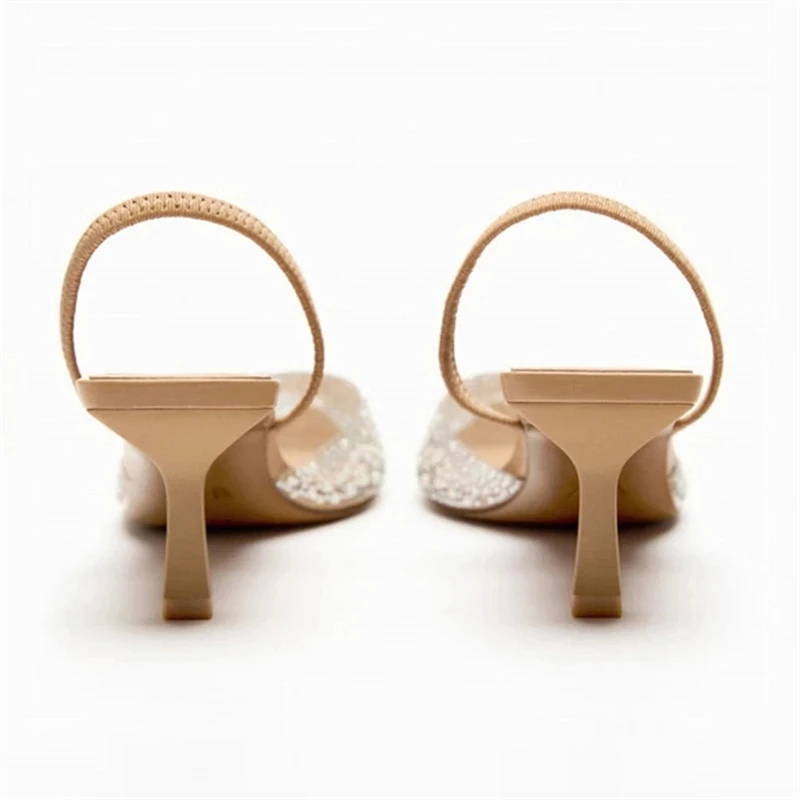 TRAF женские прозрачные туфли-лодочки на среднем каблуке с жемчугом туфли шпильке