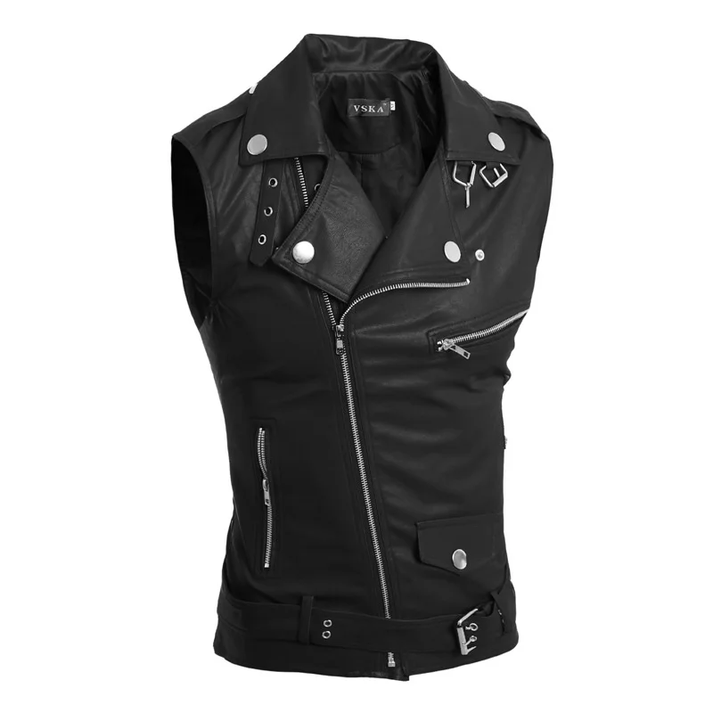

Casual PU Men Vest Waistcoat Winter Jacket Turn-Down Vests Thicken Coat Motorcycle Leather Vest for Men