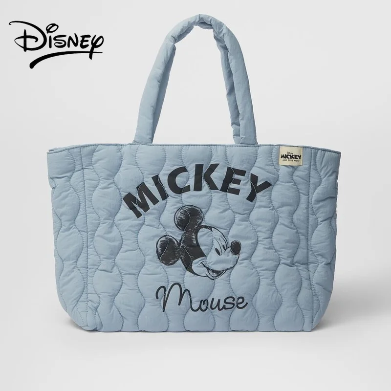 

Disney Blue Mickey Mouse Shoulder Bag for Women and Girls Large Capacity Fashion Cartoon Printed Nylon Tote Free Shipping