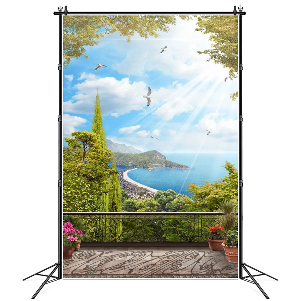 

Mountian Building Viewing Platform Balcony Decoration Photography Backdrops Stand Seaside Bay Town Forest Photo Backgrounds