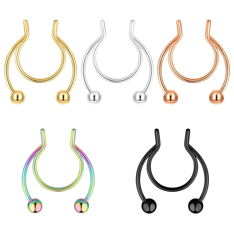 

1Pcs Fake Nose Ring Fake Septum Ring Faux Nose Piercing Stainless Steel Clip On Septum Jewelry Daith Rook Nose Piercing Jewelry