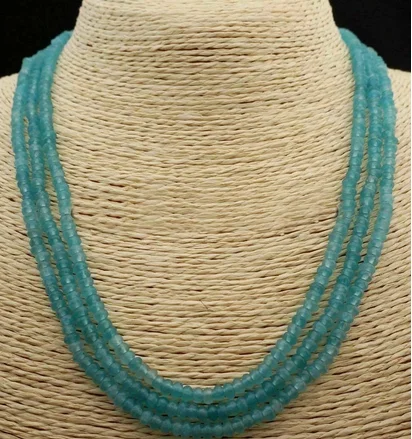 

Faceted 3 Rows 2x4mm Genuine Natural Light Blue Aquamarine Beads Necklace18-20