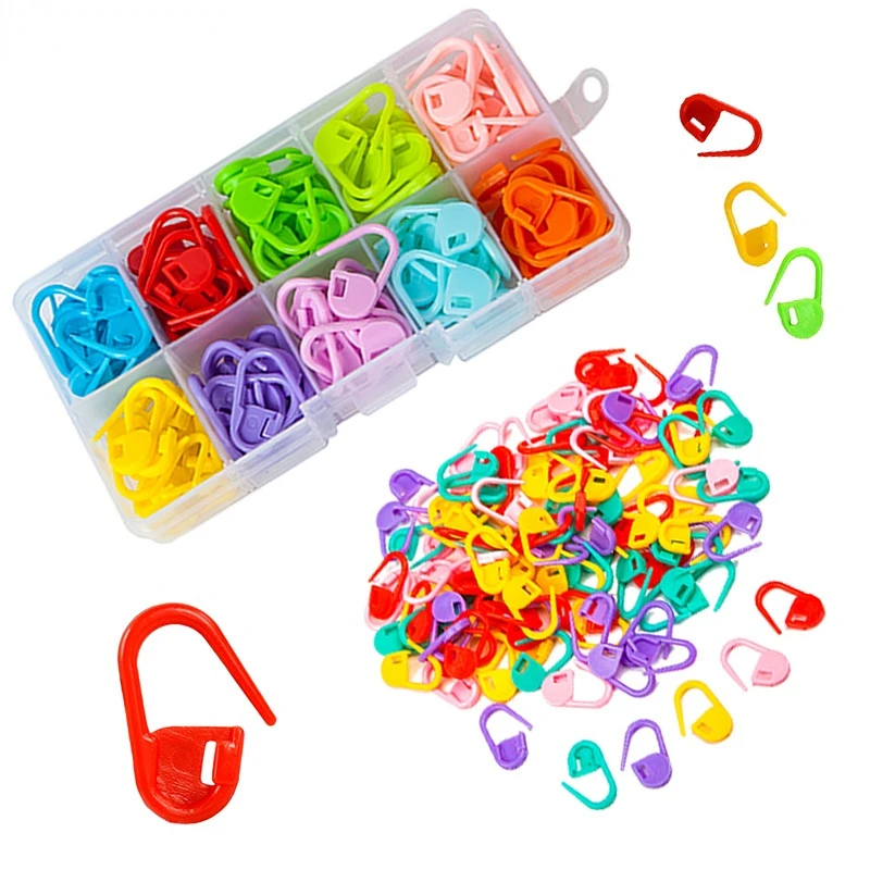 

100pcs/box Mix Color Plastic Knitting Tools Locking Stitch Markers Ring Crochet Latch Knitting Tools Clip Hook Set Craft Sewing