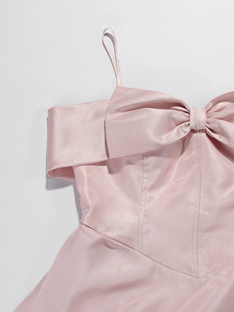 DEAT 2024 летнее платье-бретелька с открытой спиной и бантом для женщин модное