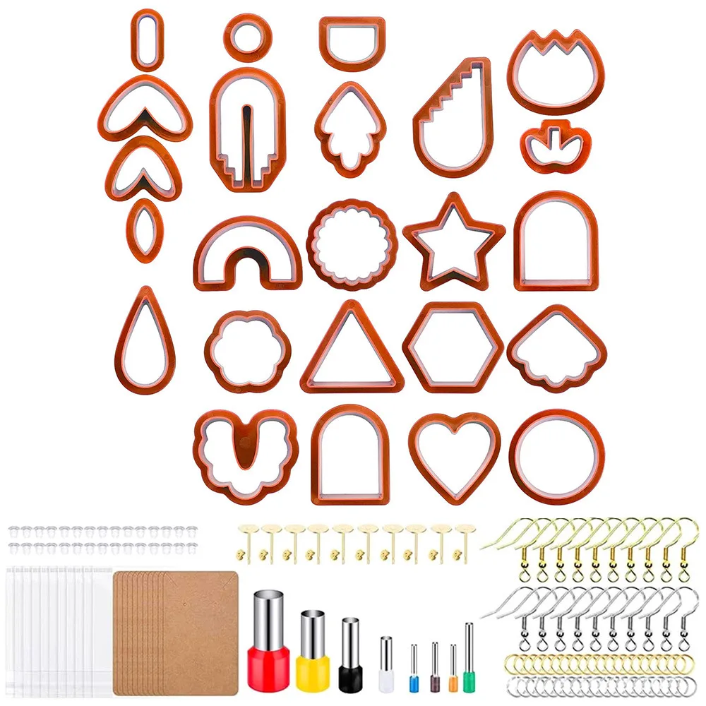 24/142pcs Plastic Polymer Clay Cutter Set Earring Making Kit Different Shapes Crafts DIY Handmade Kids Jewelry Making Clay Tools