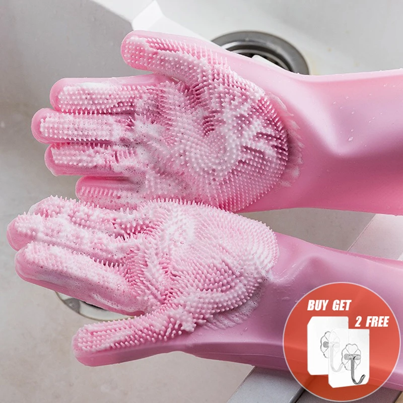 

2PCS Multifunctional Silicone Cleaning Gloves Silicone Dishwashing Gloves Kitchen Household Silicone Dishwashing Gloves