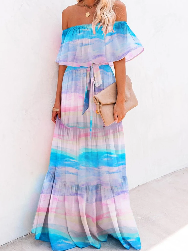 Женское плиссированное платье с бантом элегантное тонкое пляжное длинное