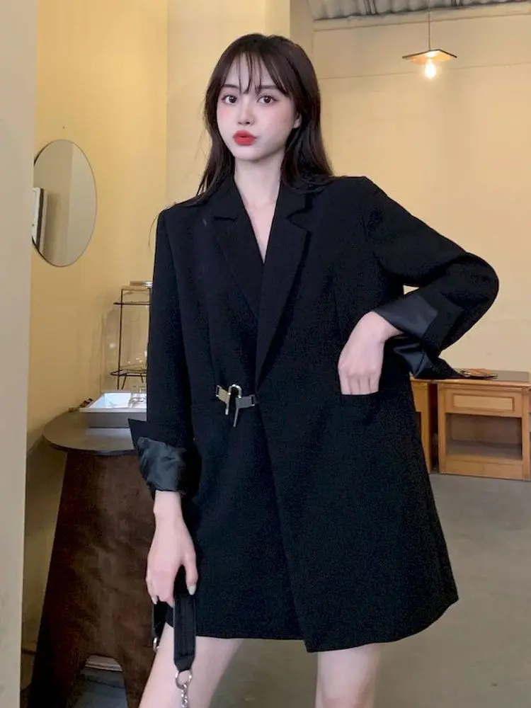 

Женский свободный Блейзер UNXX, черный блейзер с длинными рукавами и лацканами, с асимметричной пряжкой, весна-осень 2023