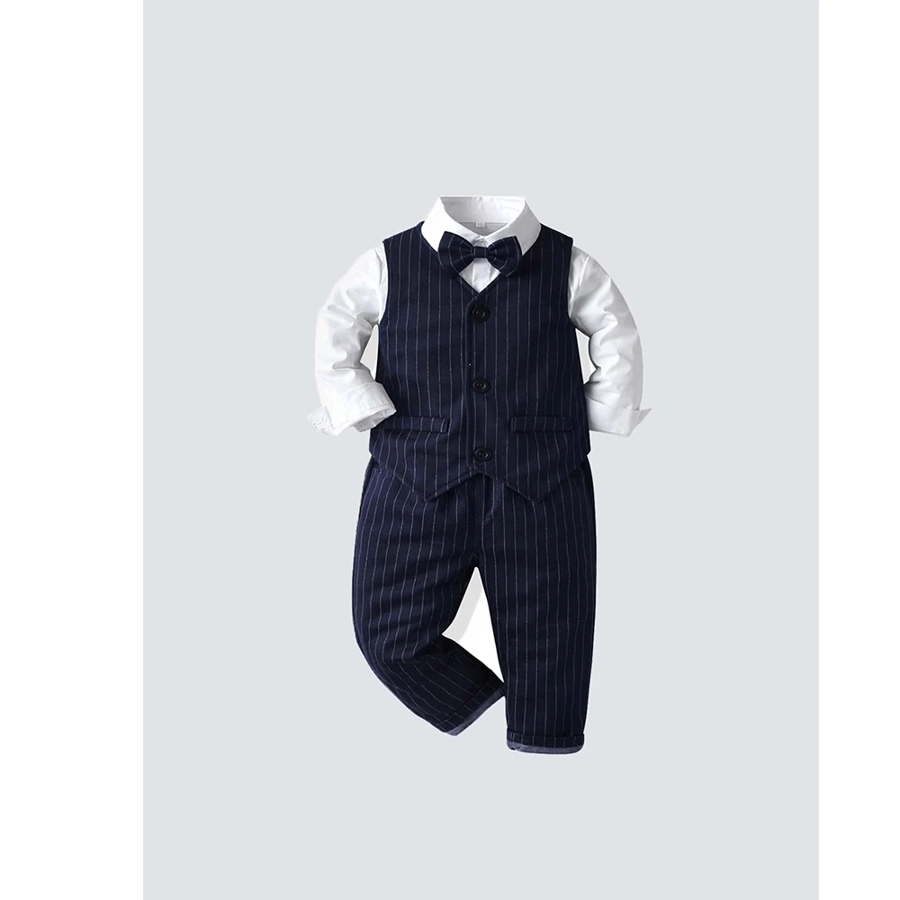

Boys Stripes Vest Pants Set 2 Piece Dresswear Kid's V Neck Waistcoat Toddler Clothes Casual Outfit 3-16 Years Old Weddings