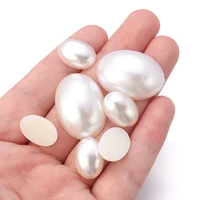 20 50pcslot plastic oval white imitation pearl beads cabochon cameo pendants base tray for jewelry making diy necklace rings